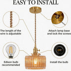 Clear Striped Glass Pendant Light 2 Natural Bulbs