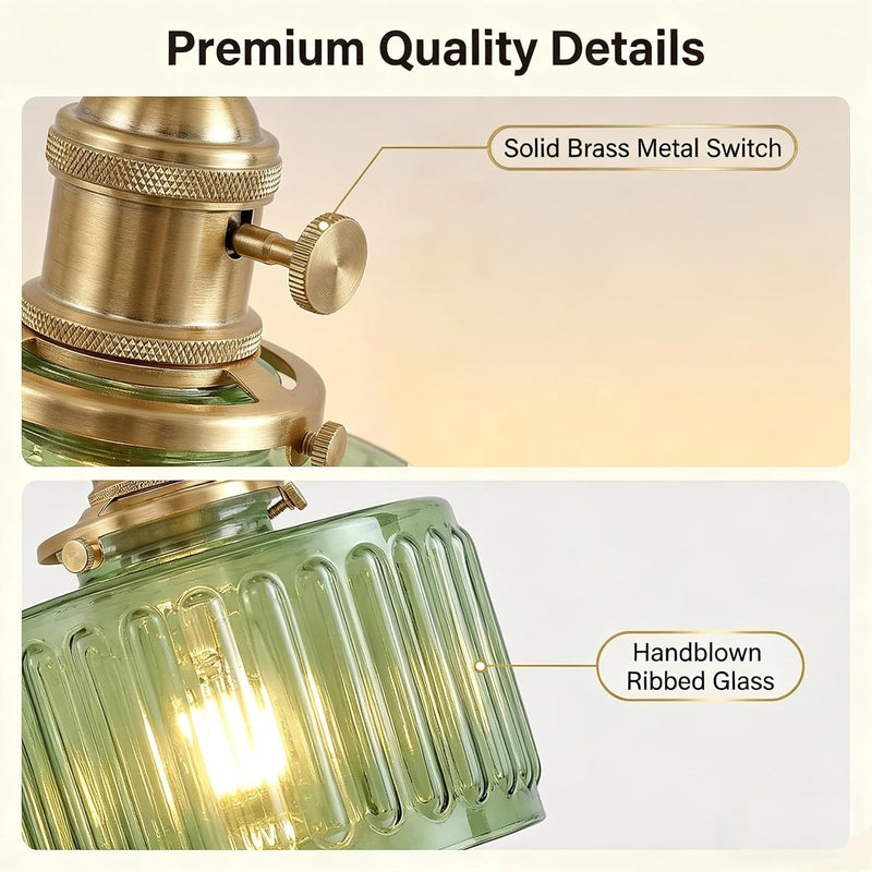 Clear Striped Glass Pendant Light 2 Natural Bulbs