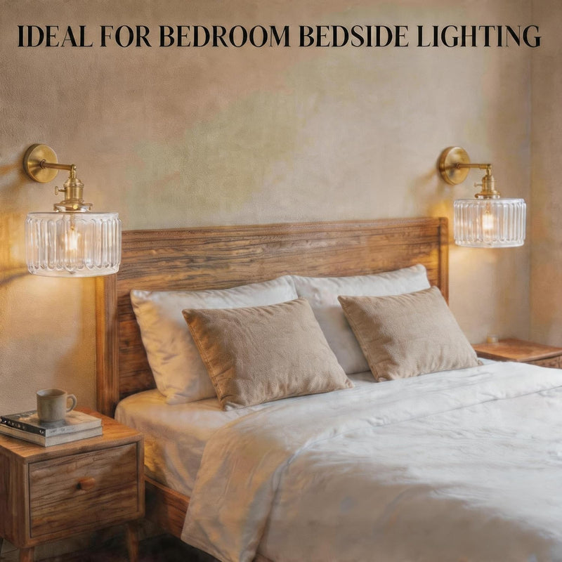 Clear Striped Glass Pendant Light 2 Natural Bulbs