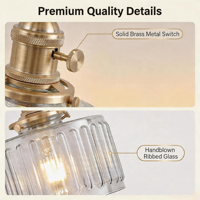 Clear Striped Glass Pendant Light 2 Natural Bulbs