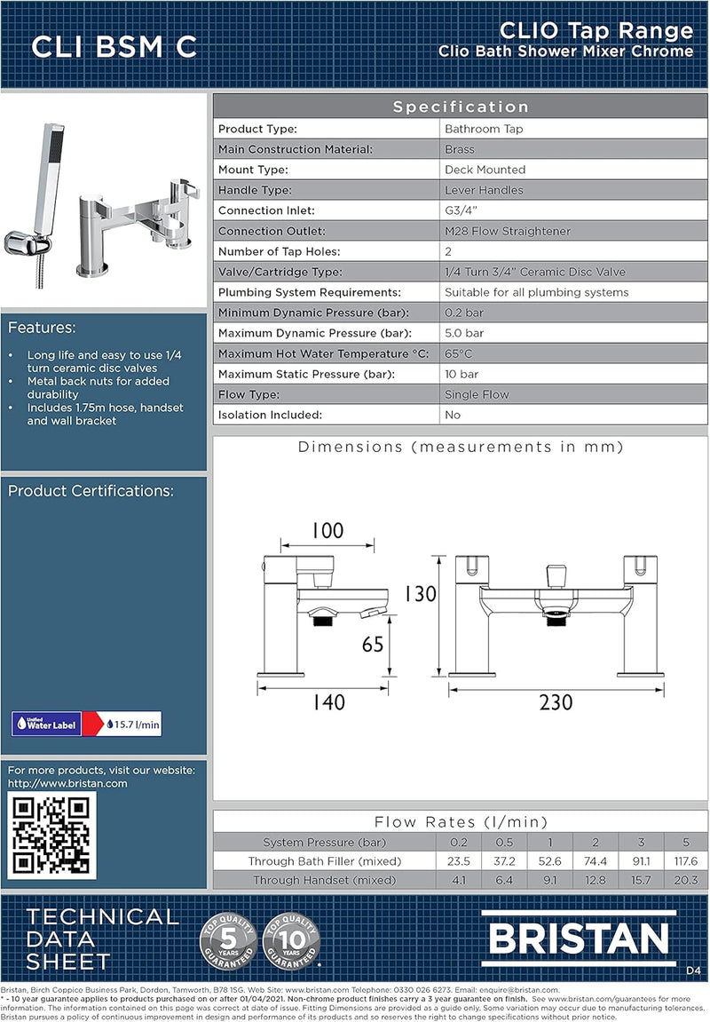 Cli Bsm C Clio Bath Shower Mixer Chrome
