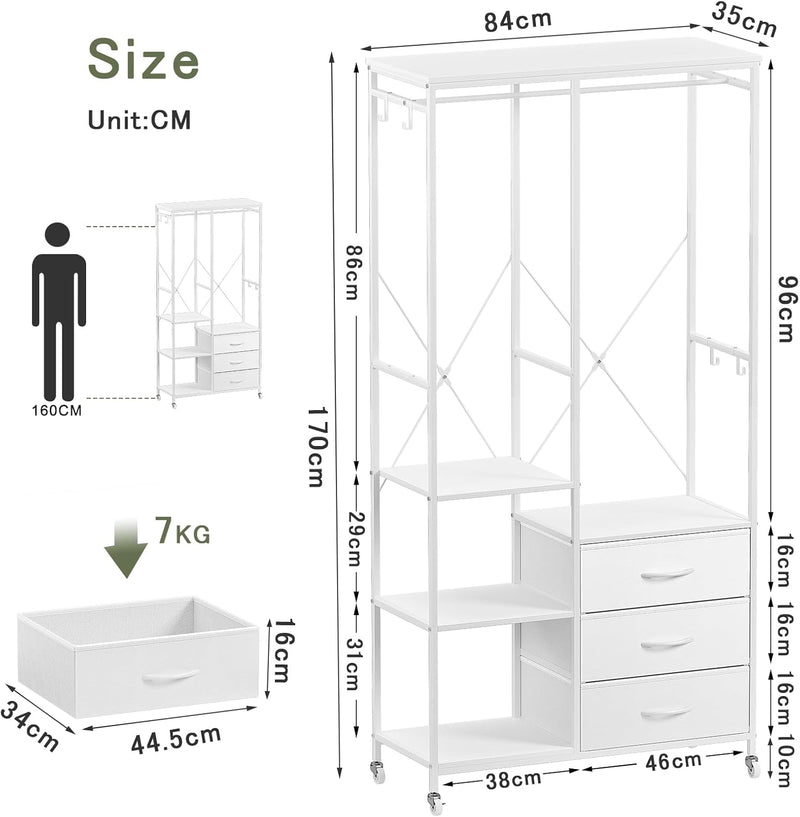 Clothes Rack Heavy Duty Rail Clothing for Bedroom
