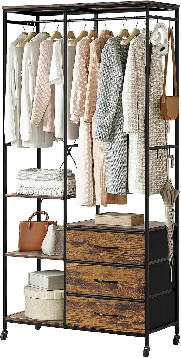 Clothes Rack Heavy Duty Rail Clothing for Bedroom