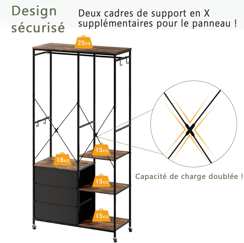 Clothes Rack Heavy Duty Rail Clothing for Bedroom