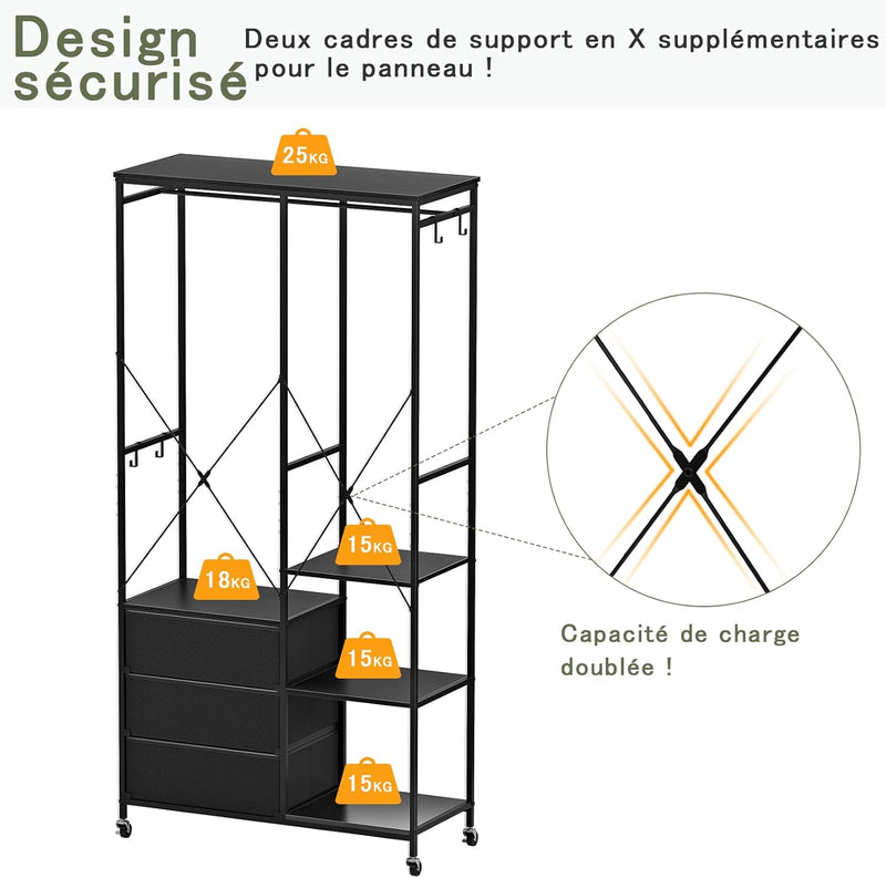 Clothes Rack Heavy Duty Rail Clothing for Bedroom