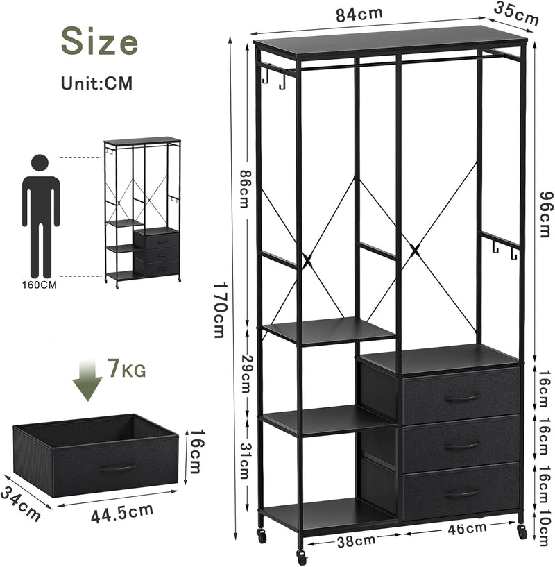 Clothes Rack Heavy Duty Rail Clothing for Bedroom