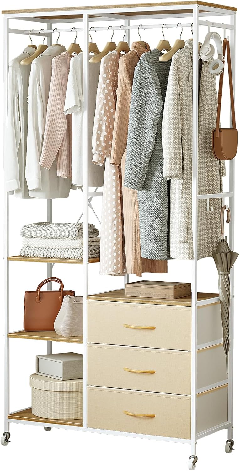 Clothes Rack Heavy Duty Rail Clothing for Bedroom