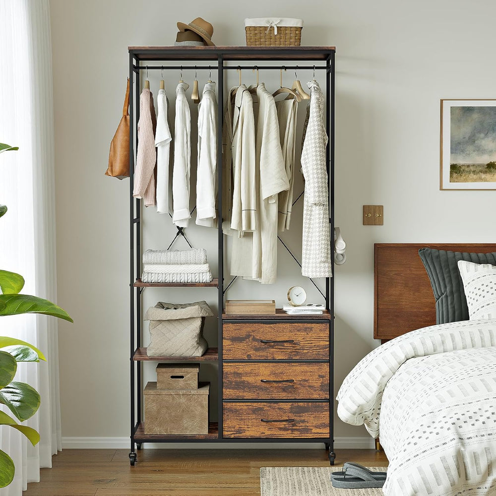Heavy Duty Clothing Rail Wardrobe with 3 Drawers