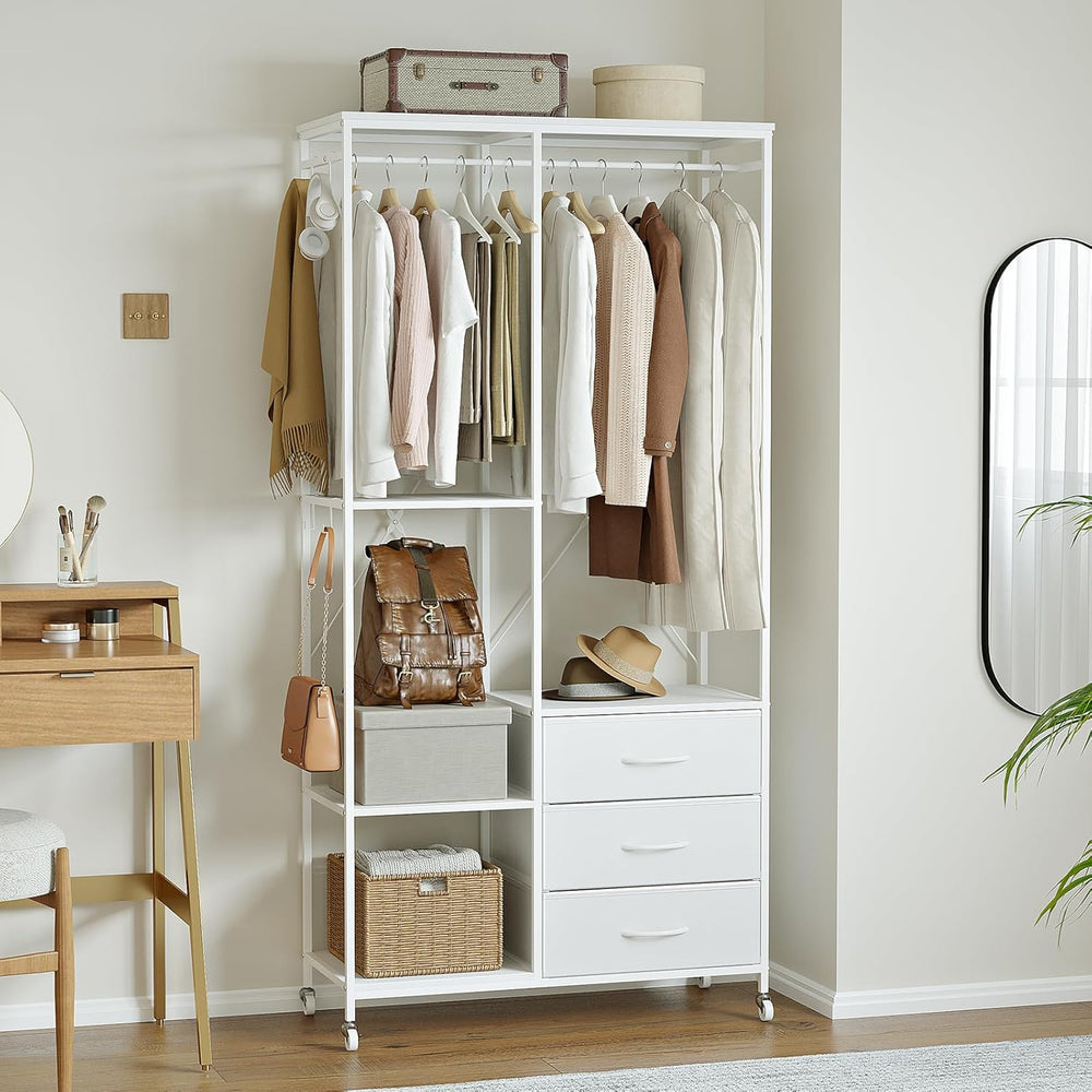 Heavy Duty Clothing Rail Wardrobe with 3 Drawers