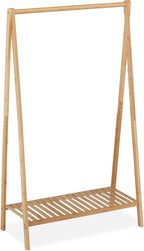 Clothes Rack Bamboo Rail with Shoe Shelf Free-Standing