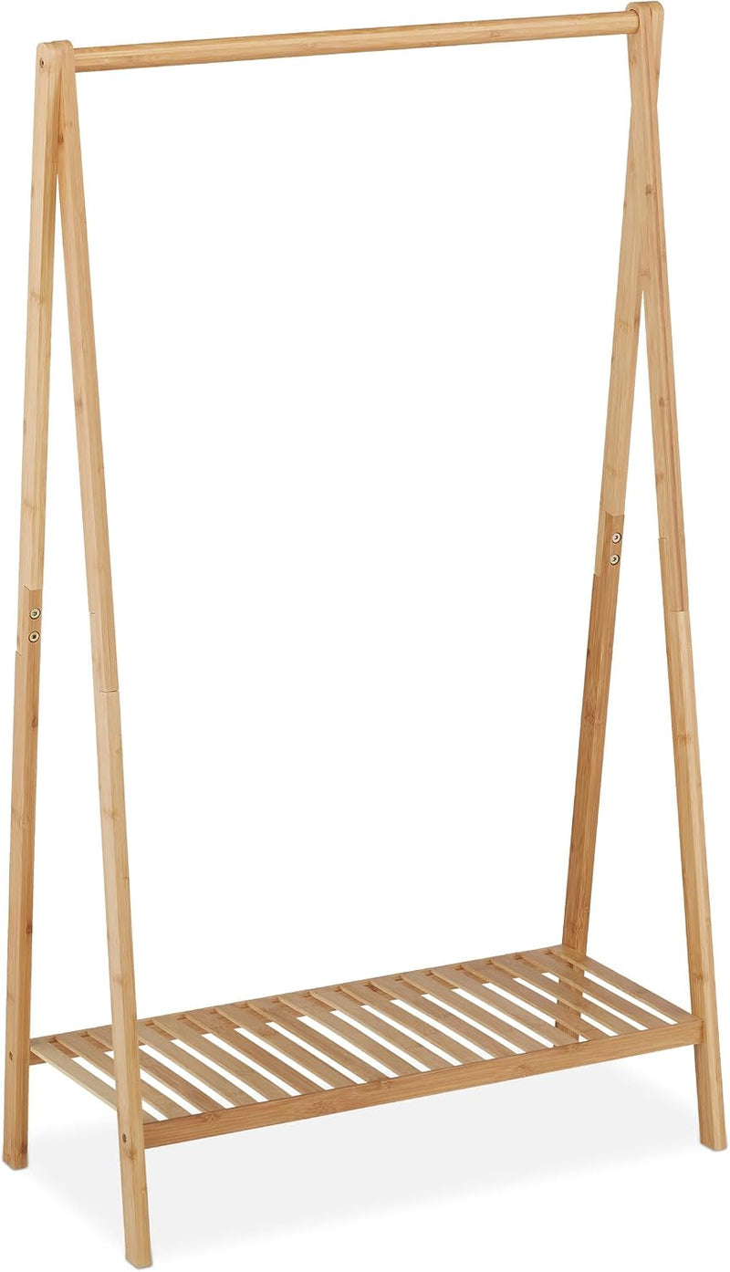 Clothes Rack Bamboo Rail with Shoe Shelf