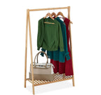 Clothes Rack Bamboo Rail with Shoe Shelf Free-Standing
