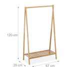 Clothes Rack Bamboo Rail with Shoe Shelf Free-Standing