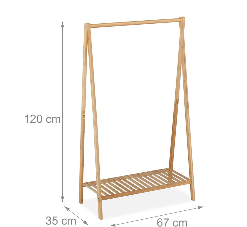 Clothes Rack Bamboo Rail with Shoe Shelf