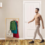 Clothes Rack Bamboo Rail with Shoe Shelf Free-Standing