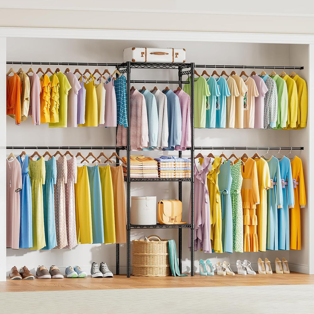 Clothes Rack with 4 Expandable Rail Rods Wall