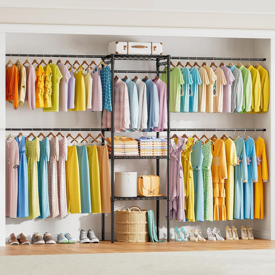 Clothes Rack with 4 Expandable Rail Rods Wall