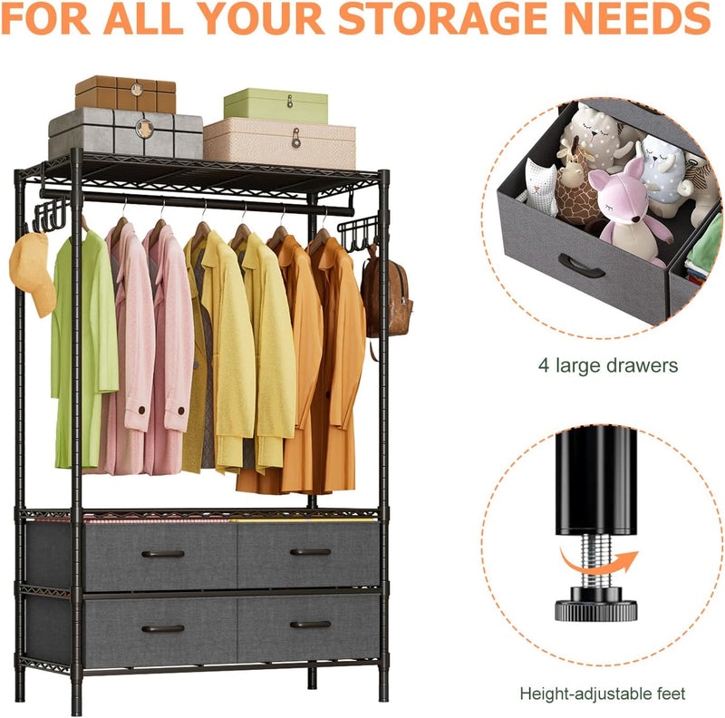Clothes Rail Heavy Duty for Hanging with 4