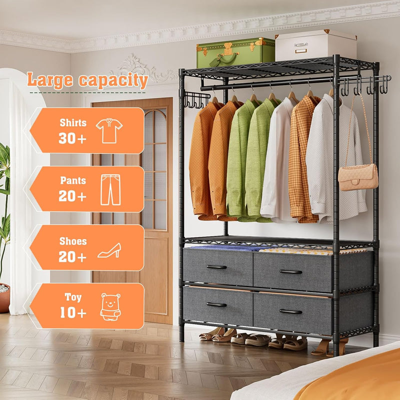 Clothes Rail Heavy Duty for Hanging with 4