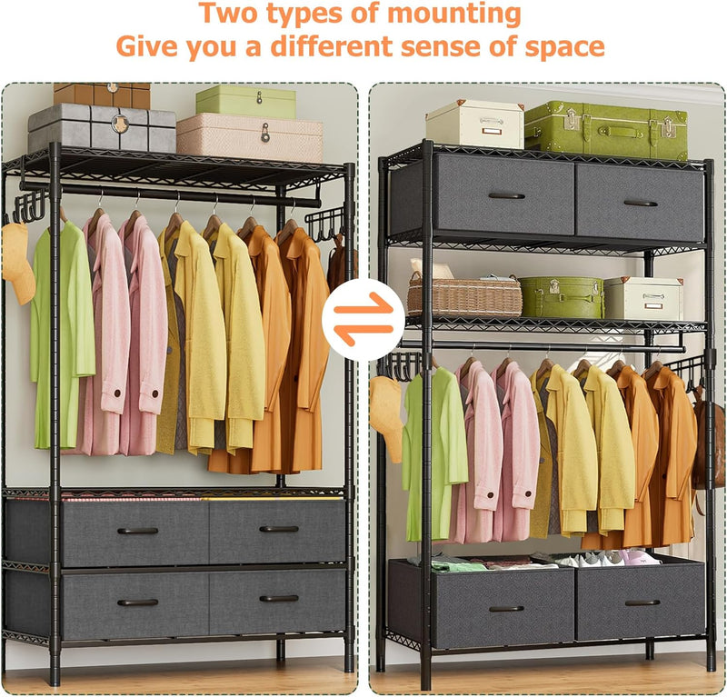 Clothes Rail Heavy Duty for Hanging with 4
