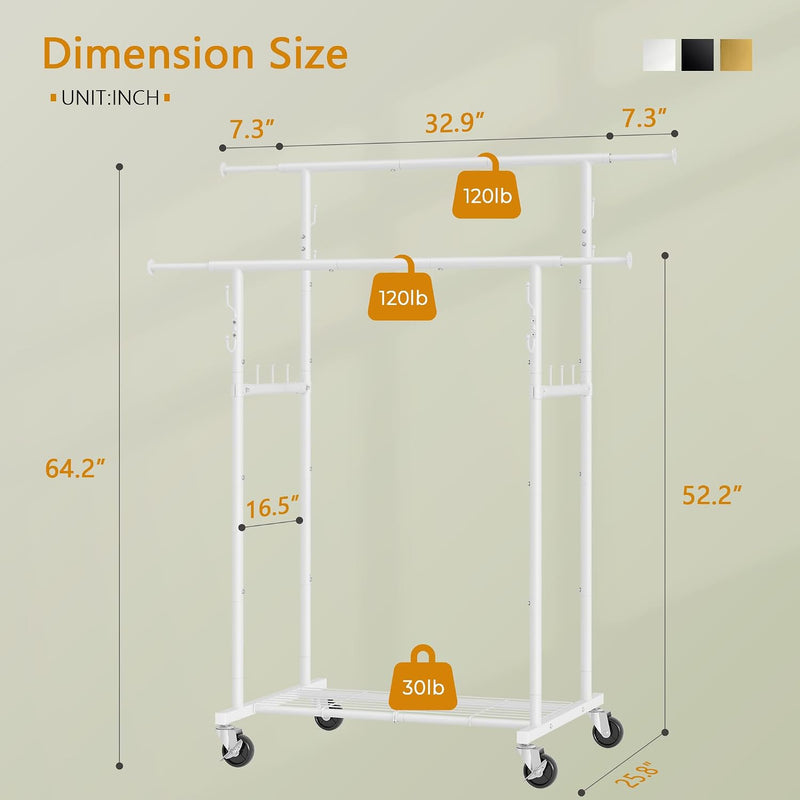 Clothes Rail Double Rod Adjustable Rack