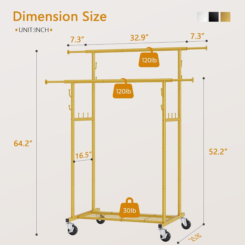 Clothes Rail Double Rod Adjustable Rack