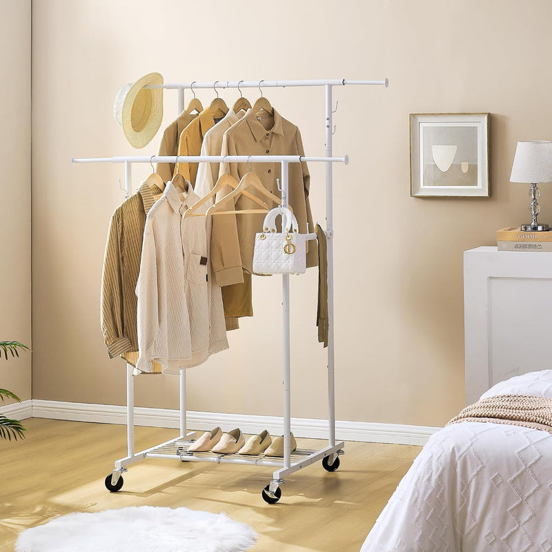Clothes Rail Double Rod Adjustable Rack