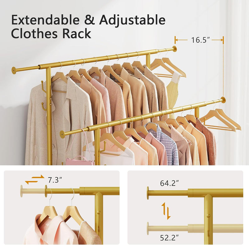 Clothes Rail Double Rod Adjustable Rack