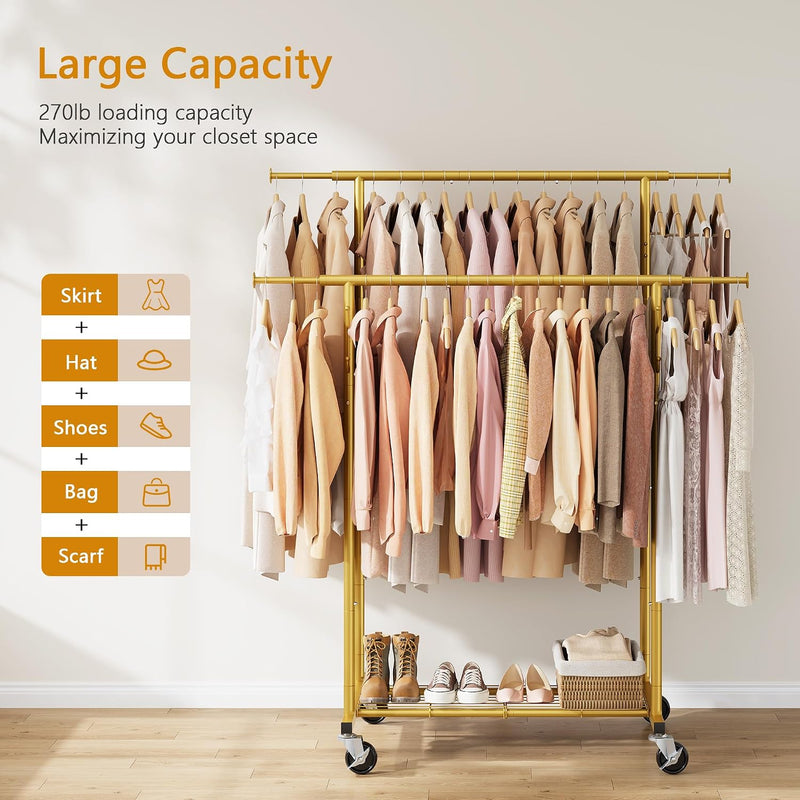 Clothes Rail Double Rod Adjustable Rack