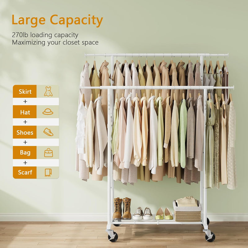 Clothes Rail Double Rod Adjustable Rack