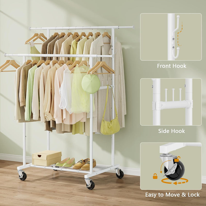 Clothes Rail Double Rod Adjustable Rack