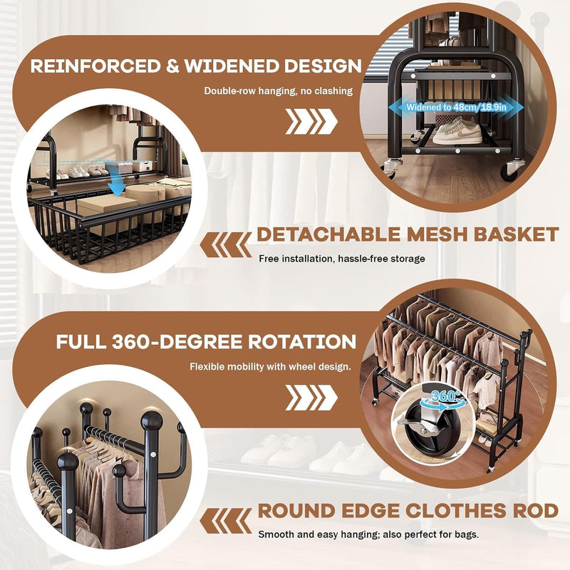 Clothes Rail for Bedroom Double Wardrobe with 4