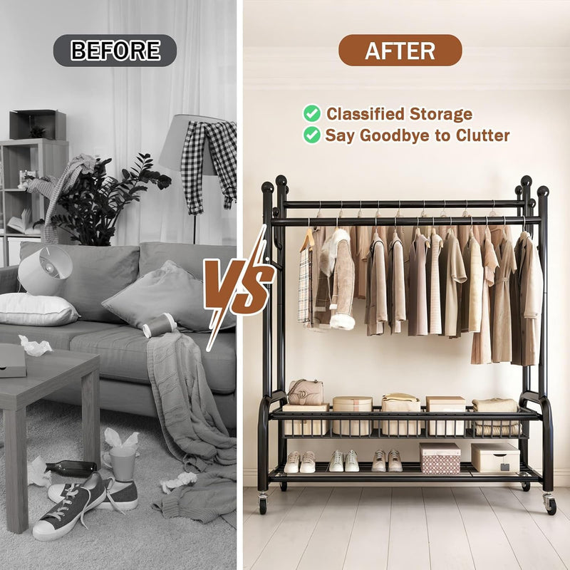 Clothes Rail for Bedroom Double Wardrobe with 4