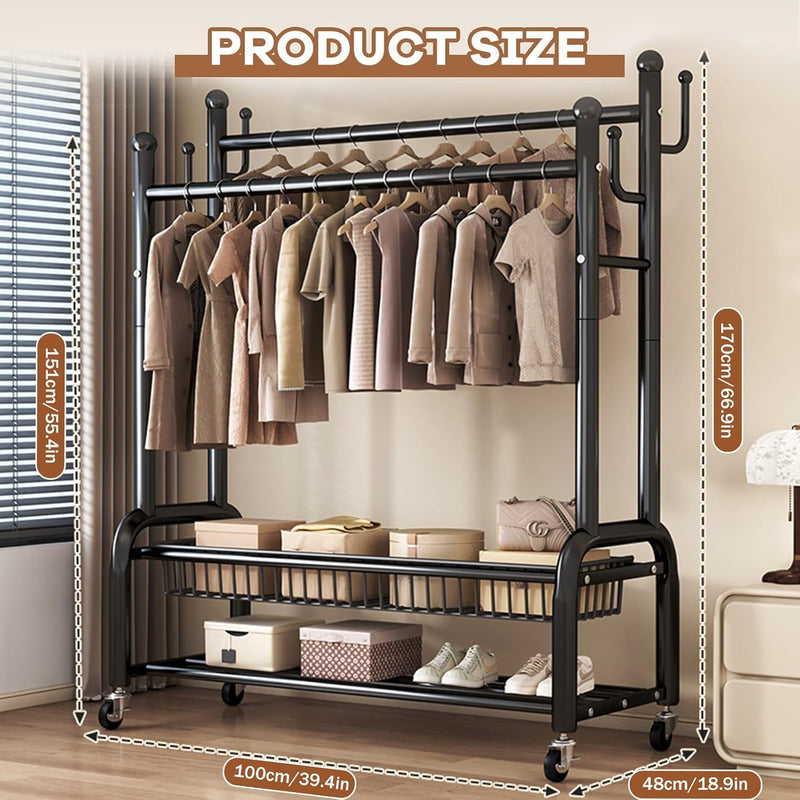 Clothes Rail for Bedroom Double Wardrobe with 4