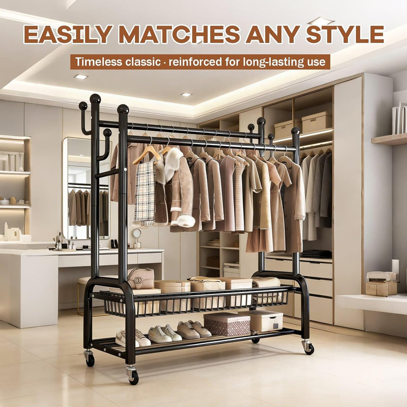 Clothes Rail for Bedroom Double Wardrobe with 4
