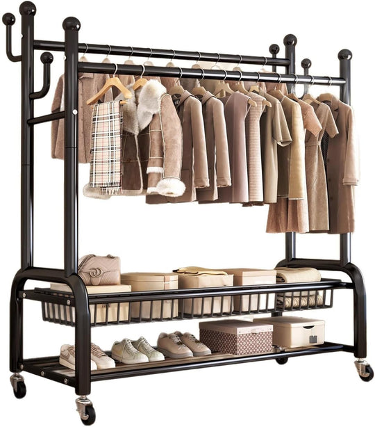 Clothes Rail for Bedroom Double Wardrobe with 4