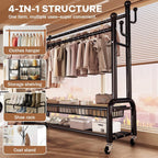 Clothes Rail for Bedroom Double Wardrobe with 4
