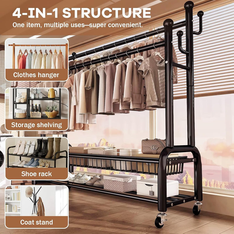 Clothes Rail for Bedroom Double Wardrobe with 4