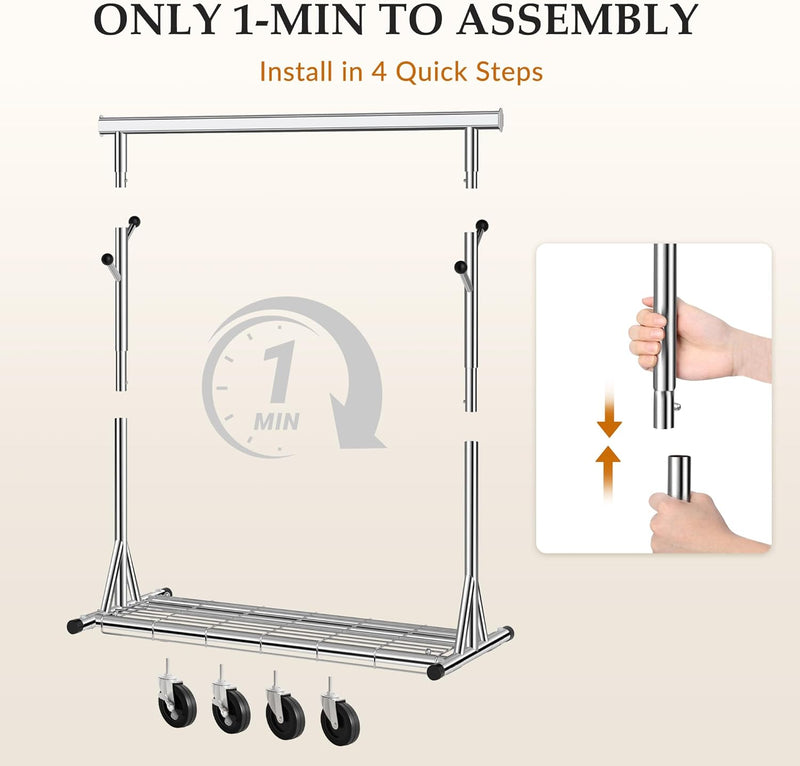Clothes Rail Heavy Duty 285KG Capacity Height Adjustable