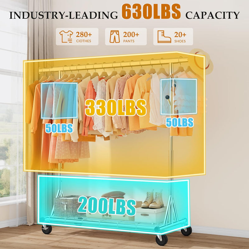 Clothes Rail Heavy Duty 285KG Capacity Height Adjustable