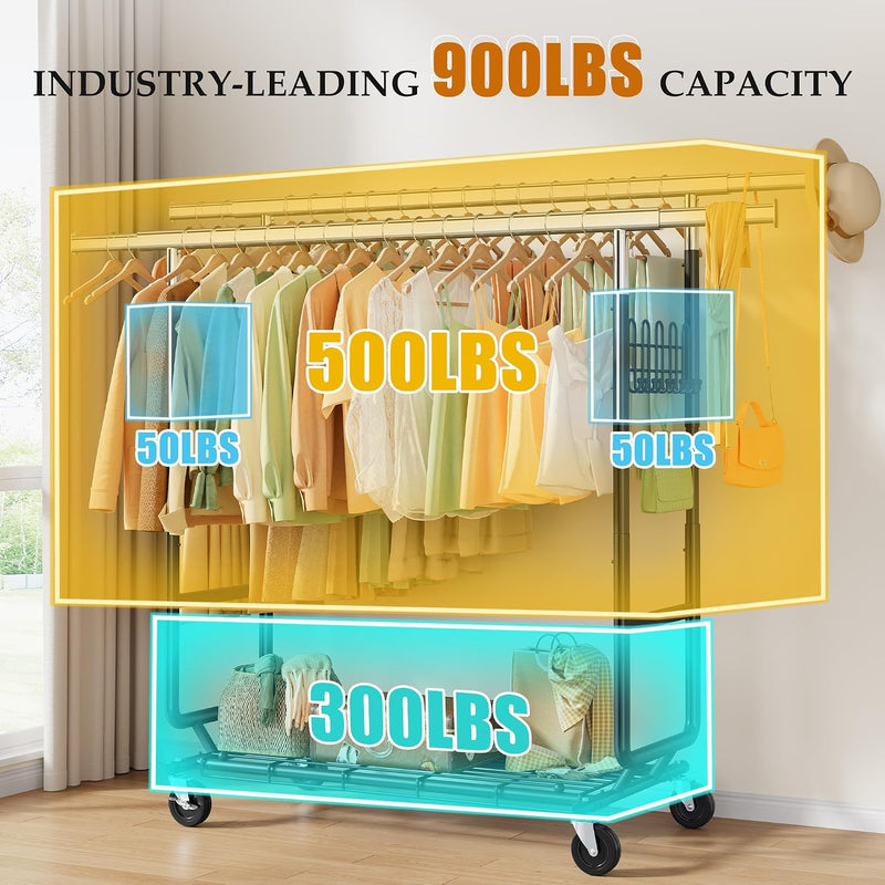 Clothes Rail Heavy Duty 285KG Capacity Height Adjustable