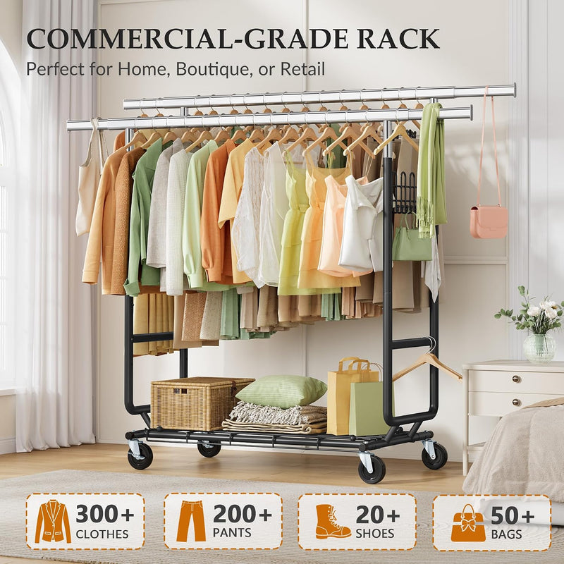 Clothes Rail Heavy Duty 285KG Capacity Height Adjustable