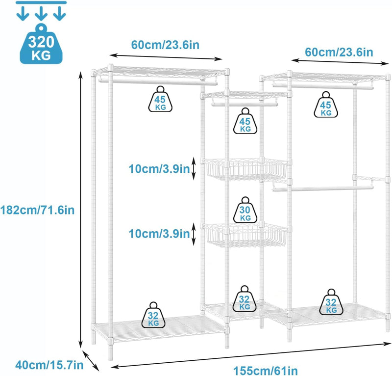 Clothes Rail Heavy Duty Clothing 155x40x182CM