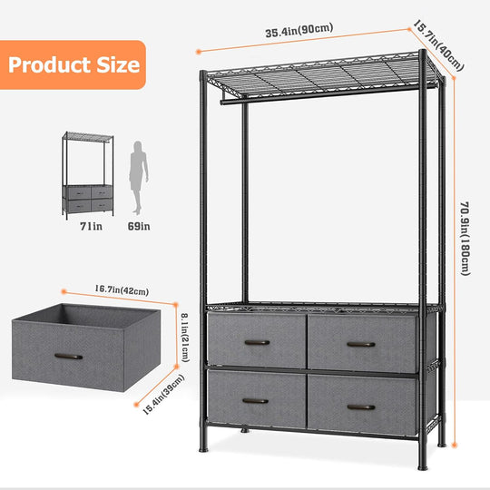 Clothes Rail Heavy Duty for Hanging with 4