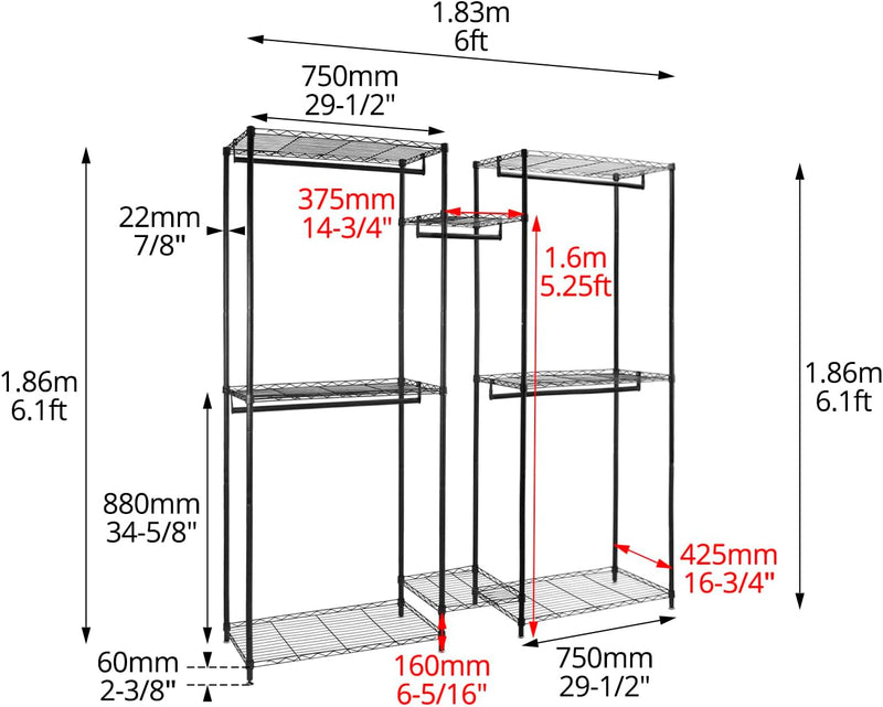 Clothes Rail Heavy Duty Metal Clothing Rack Adjustable