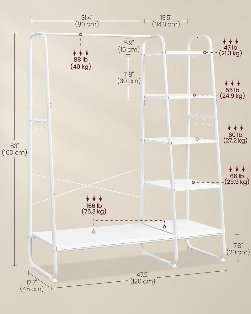 Clothes Rail Heavy-Duty Rack 5 Shelves Steel Frame