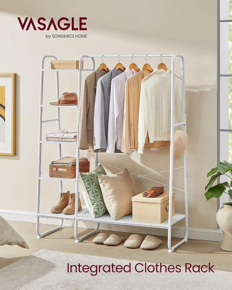 Clothes Rail Heavy-Duty Rack 5 Shelves Steel Frame