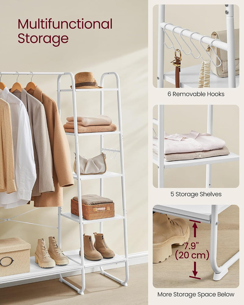 Clothes Rail Heavy-Duty Rack 5 Shelves Steel Frame