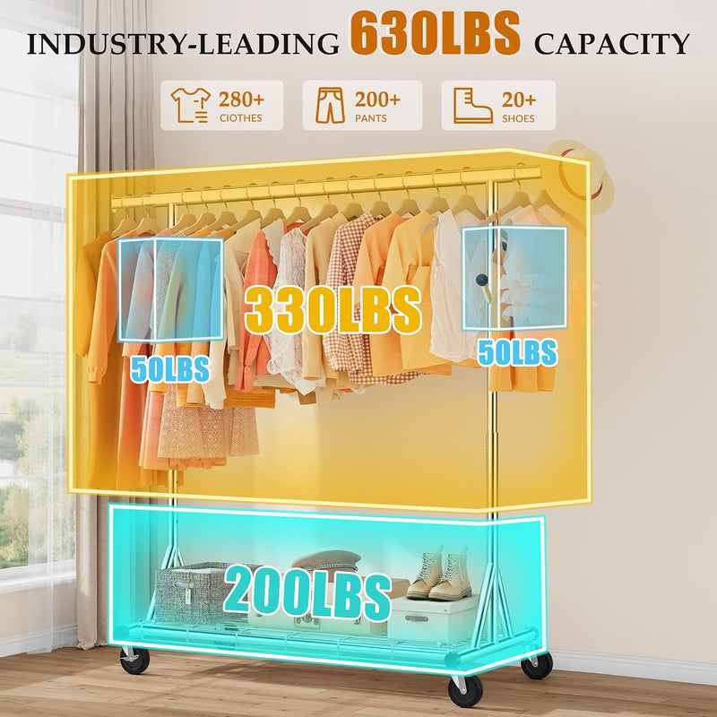 Clothes Rail Heavy Duty Rack on Wheels