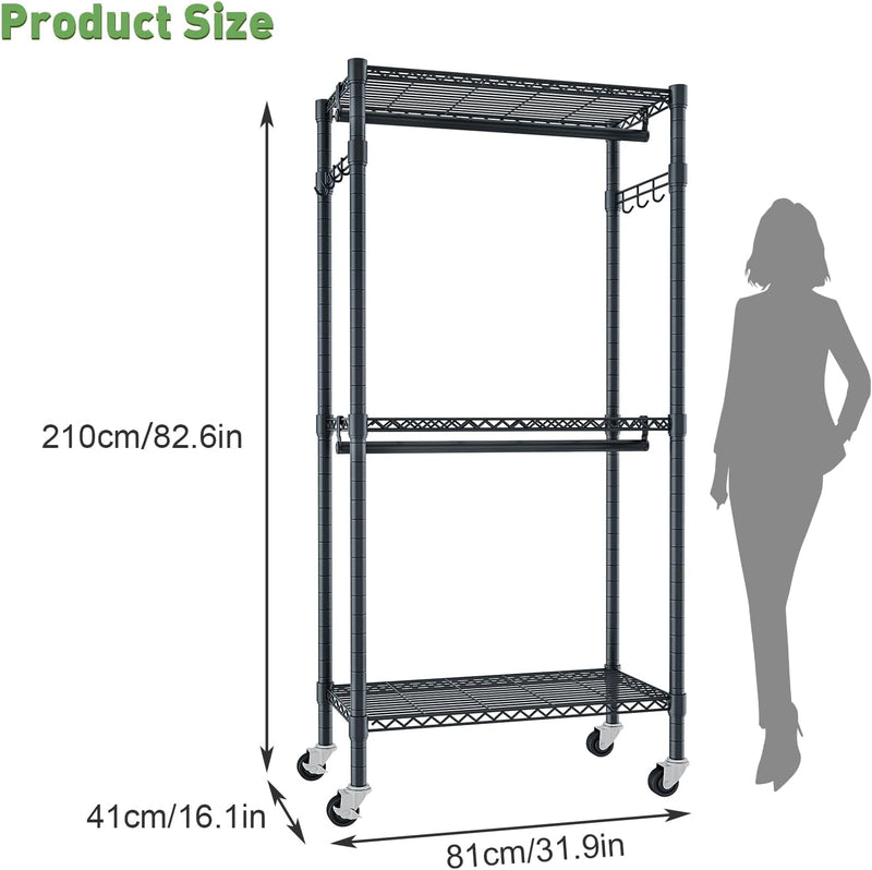 Clothes Rail Heavy Duty with Double 41dx81wx210h Cm